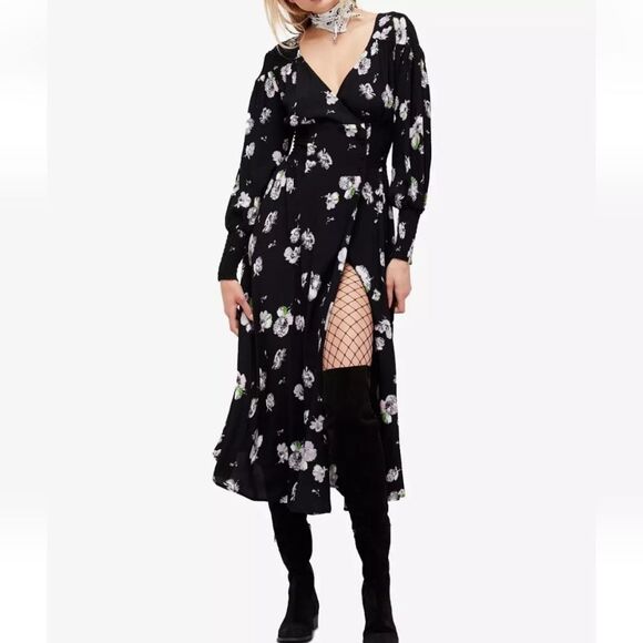 Free People So Sweetly Floral Midi Dress Size S Long Sleeves - Picture 8 of 16